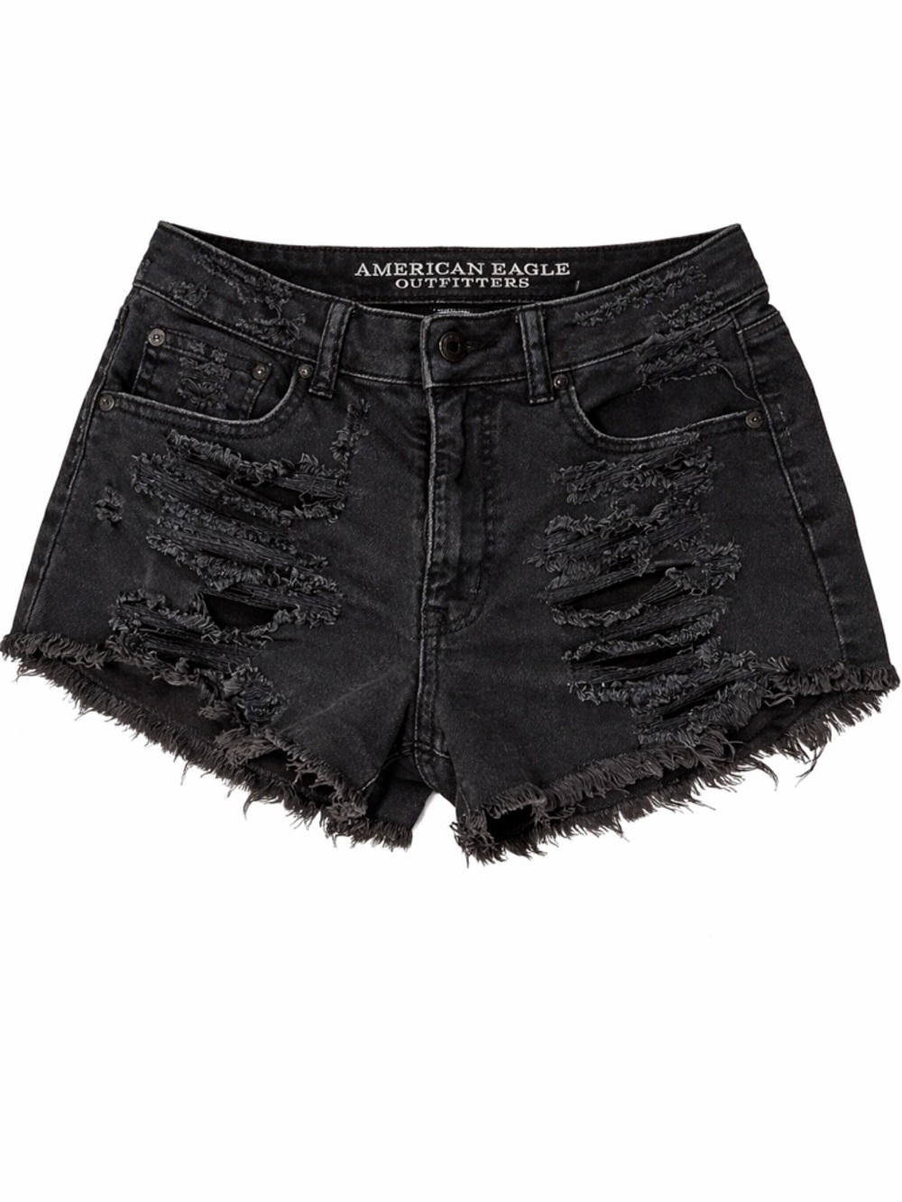 American Eagle Outfitters Black Distressed High-Rise Denim Shorts